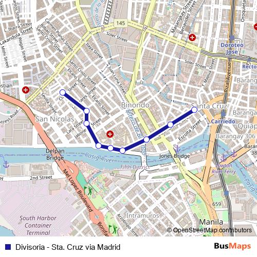 Divisoria - Sta. Cruz via Madrid bus Line Map
