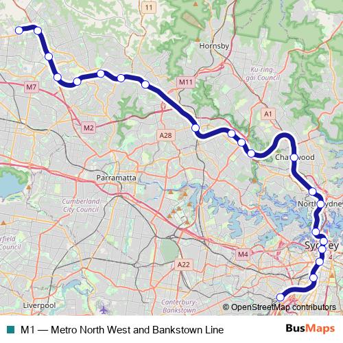 M1 metro Line Map