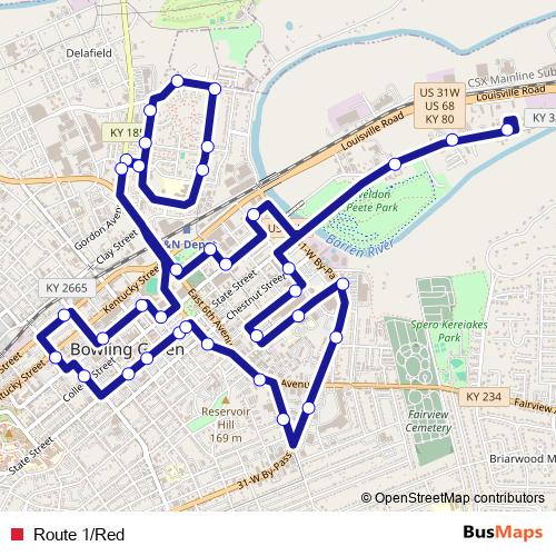 Route 1/Red bus Line Map