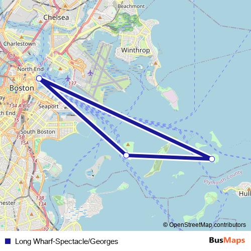Long Wharf-Spectacle/Georges ferry Line Map