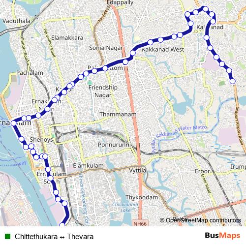 Chittethukara ↔ Thevara bus Line Map