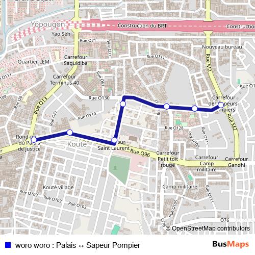 woro woro : Palais ↔ Sapeur Pompier bus Line Map