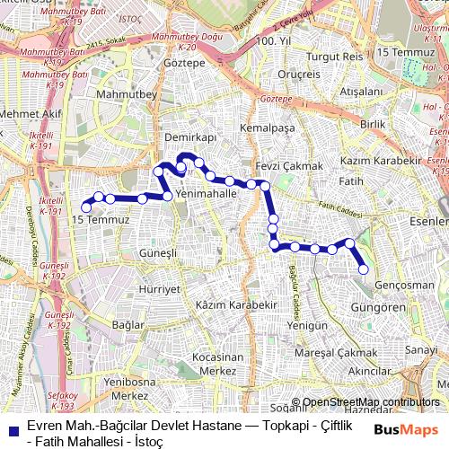 Evren Mah.-Bağcilar Devlet Hastane bus Line Map