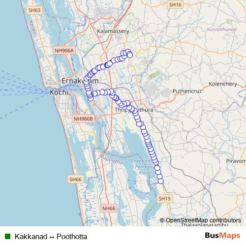 Kakkanad ↔ Poothotta bus Line Map