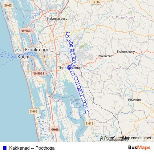 Kakkanad ↔ Poothotta bus Line Map