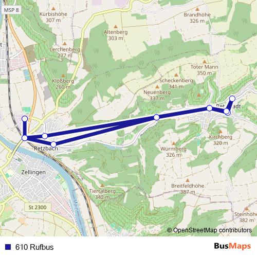 610 Rufbus bus Line Map