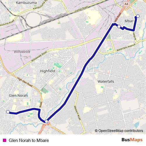 Glen Norah to Mbare bus Line Map