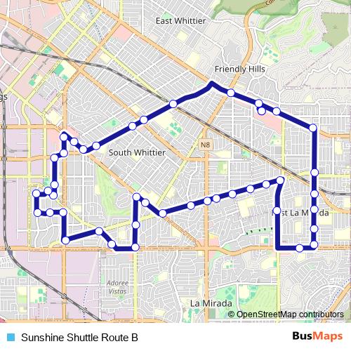 Sunshine Shuttle Route B bus Line Map