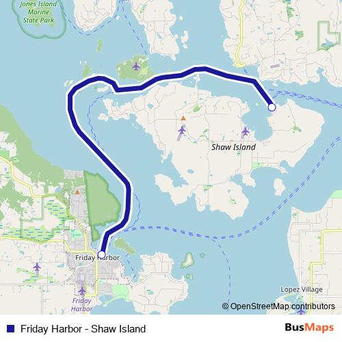 Friday Harbor - Shaw Island ferry Line Map