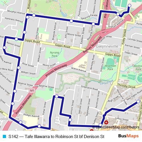 S142 bus Line Map