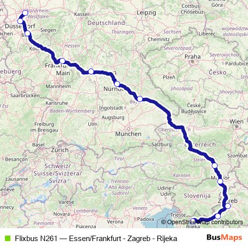 Flixbus N261 bus Line Map