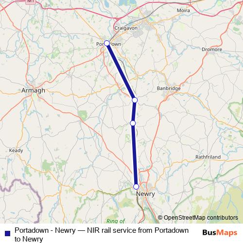 Portadown - Newry rail Line Map