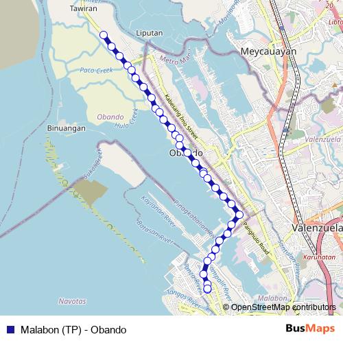 Malabon (TP) - Obando bus Line Map