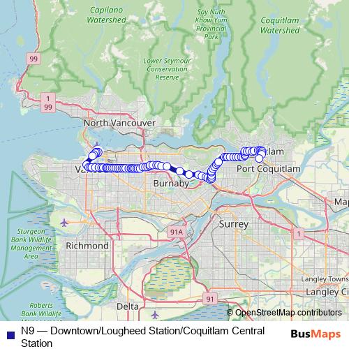 N9 bus Line Map
