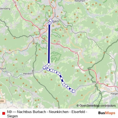 N9 bus Line Map