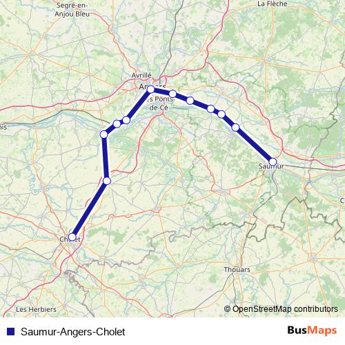 Saumur-Angers-Cholet rail Line Map