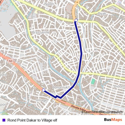 Rond Point Dakar to Village elf bus Line Map