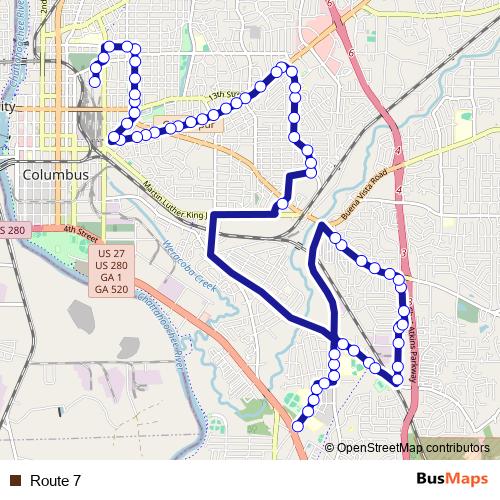 Route 7 bus Line Map