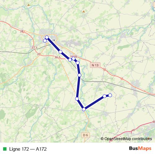 Ligne 172 bus Line Map