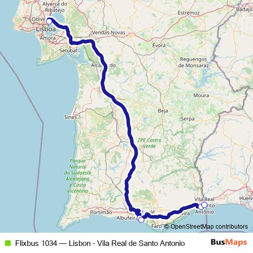 Flixbus 1034 bus Line Map