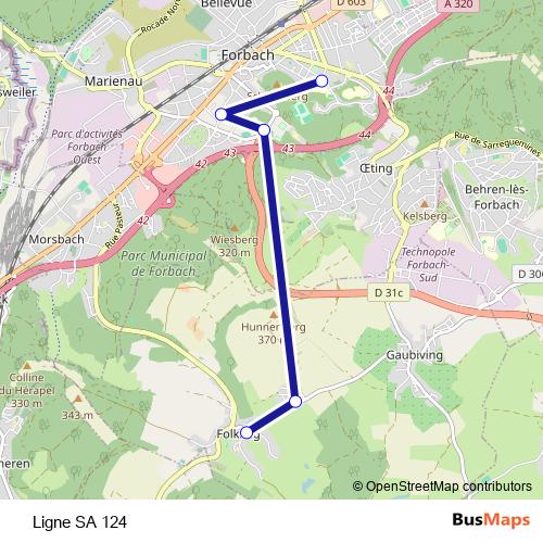 Ligne SA 124 bus Line Map