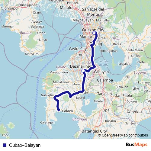 Cubao–Balayan bus Line Map