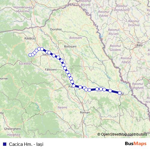 Cacica Hm. - Iaşi rail Line Map
