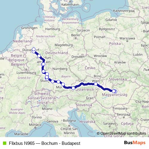 Flixbus N965 bus Line Map