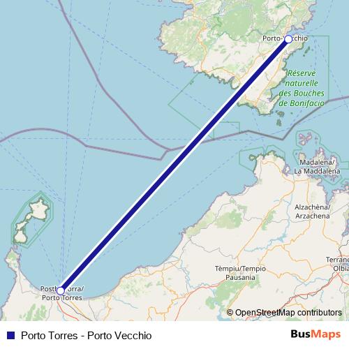Porto Torres - Porto Vecchio ferry Line Map