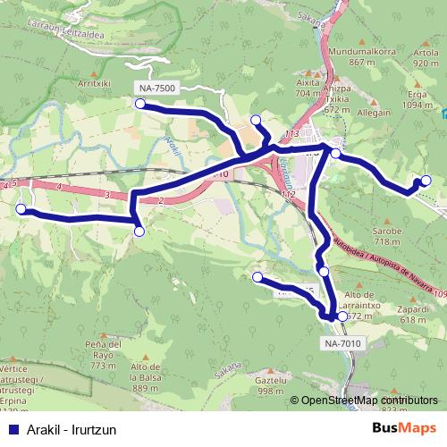 Arakil - Irurtzun bus Line Map