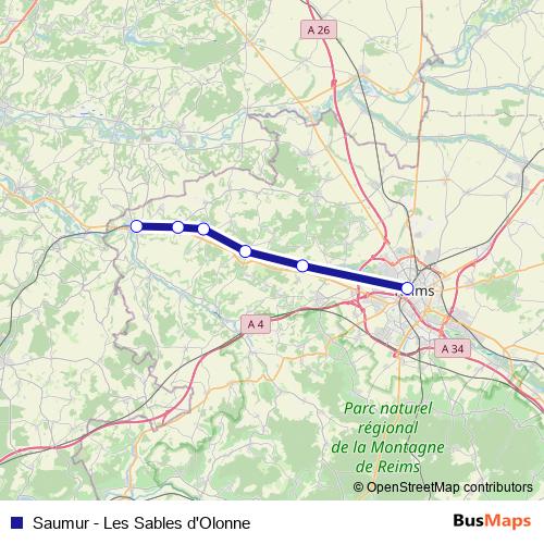 Saumur - Les Sables d'Olonne bus Line Map