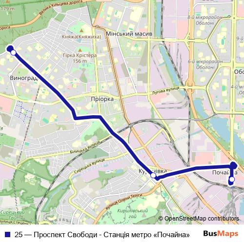 25 trolleybus Line Map