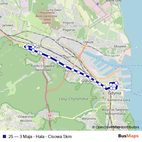 25 trolleybus Line Map