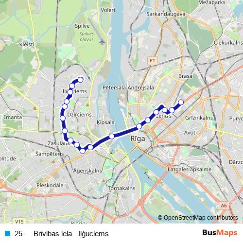 25 trolleybus Line Map