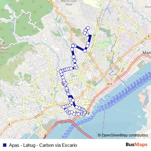 Apas - Lahug - Carbon via Escario bus Line Map