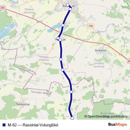M-62 bus Line Map