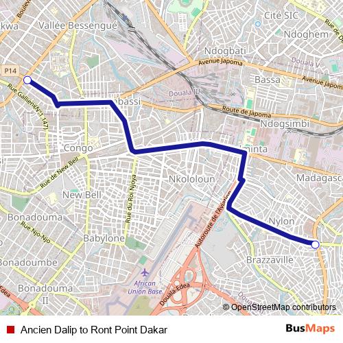Ancien Dalip to Ront Point Dakar bus Line Map