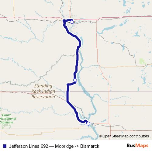 Jefferson Lines 692 bus Line Map