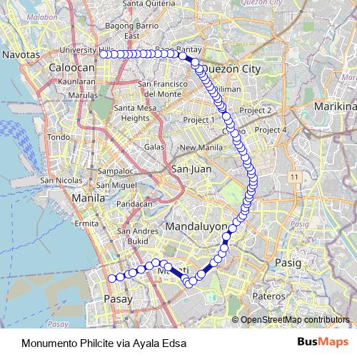 Monumento Philcite via Ayala Edsa bus Line Map