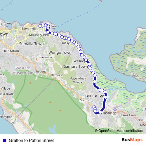 Grafton to Patton Street bus Line Map