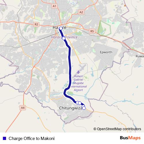Charge Office to Makoni bus Line Map