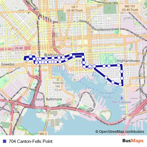 704 Canton-Fells Point bus Line Map