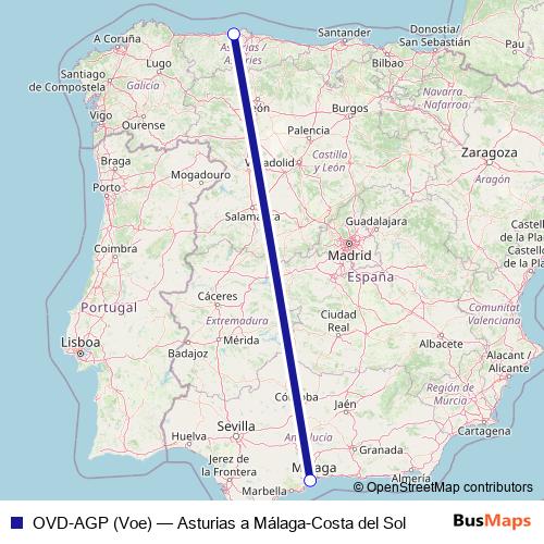 OVD-AGP (Voe) air Line Map