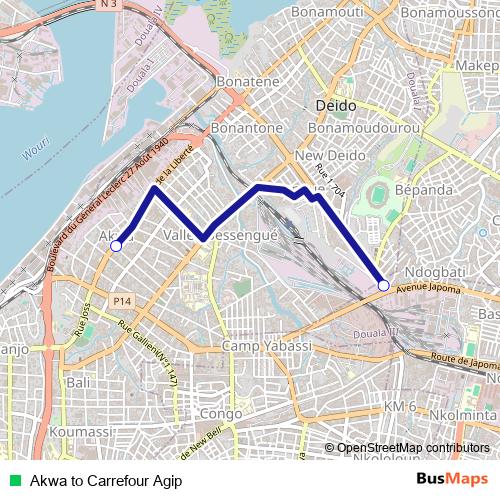Akwa to Carrefour Agip bus Line Map