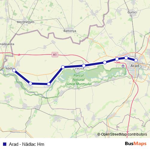 Arad - Nădlac Hm rail Line Map
