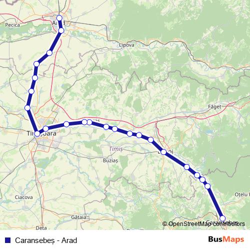 Caransebeş - Arad rail Line Map