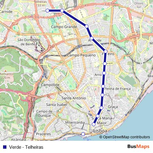 Verde - Telheiras metro Line Map