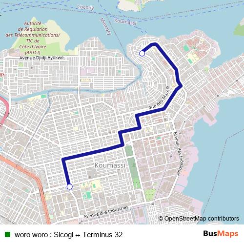 woro woro : Sicogi ↔ Terminus 32 bus Line Map
