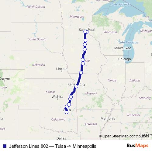 Jefferson Lines 802 bus Line Map