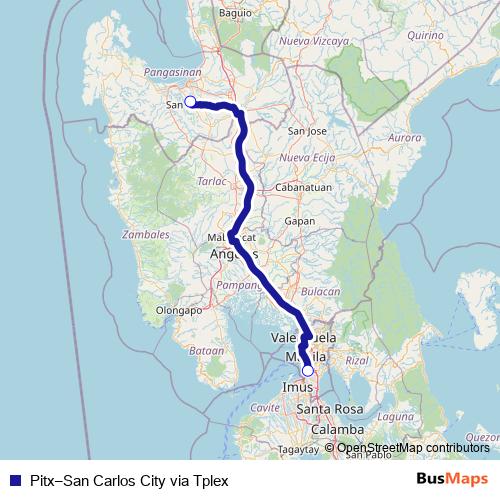 Pitx–San Carlos City via Tplex bus Line Map
